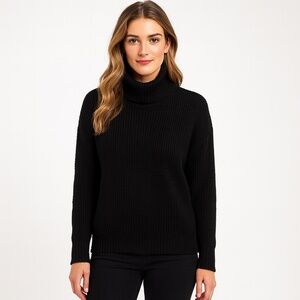 Michael Kors Black Waffle Knit Pullover Turtleneck